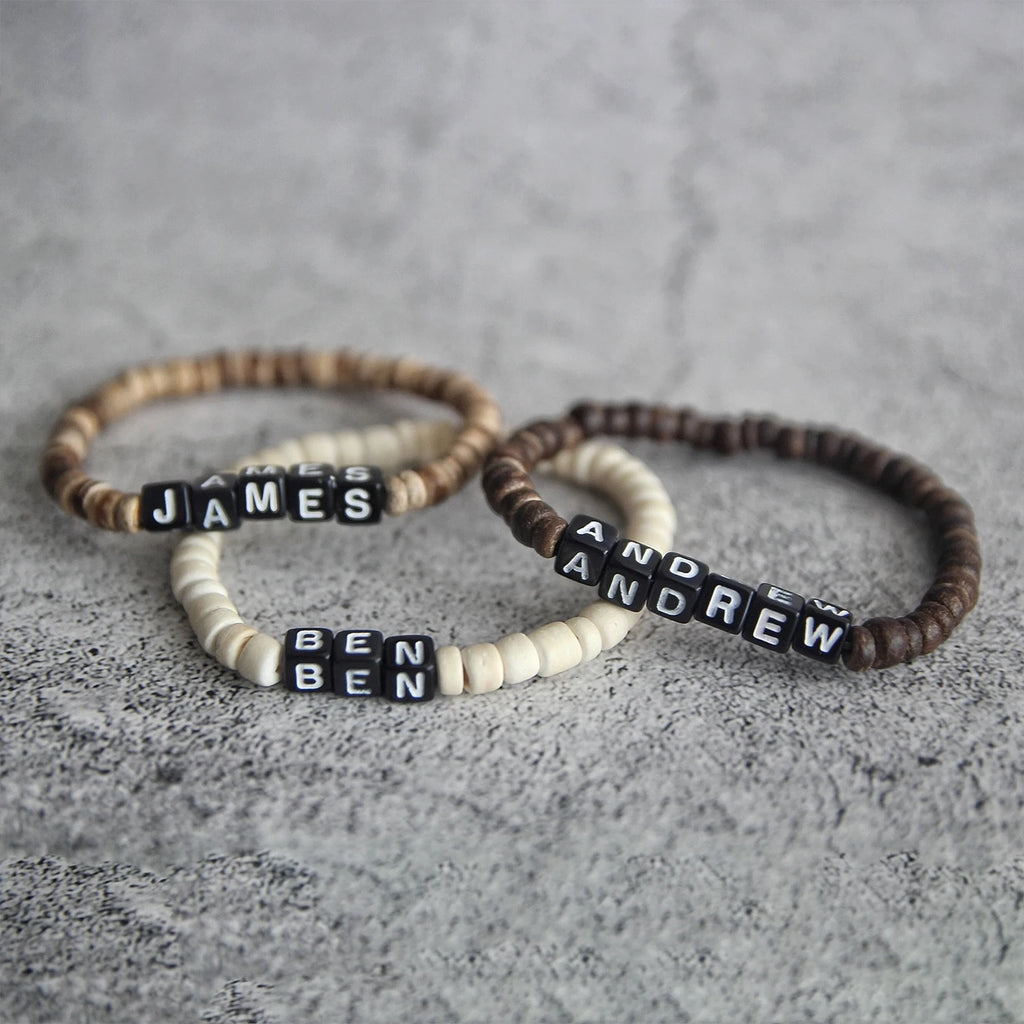 Personalized Coconut shell Bracelet for Man/Dad/Boyfriend,Beaded NAME Bracelet,Name Bracelet,Father Day Gift,Gift for Him,1pc