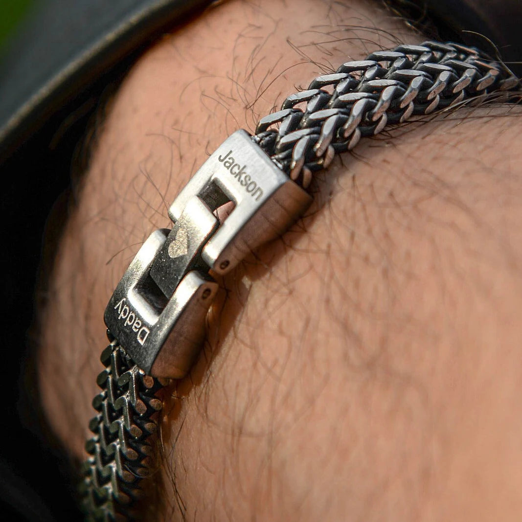 Personalised Men's Stainless Steel Bracelet,Engraved Message Bracelet,3 Custom Areas,Gift for Him,Father/Husband/Boyfriend,1pc