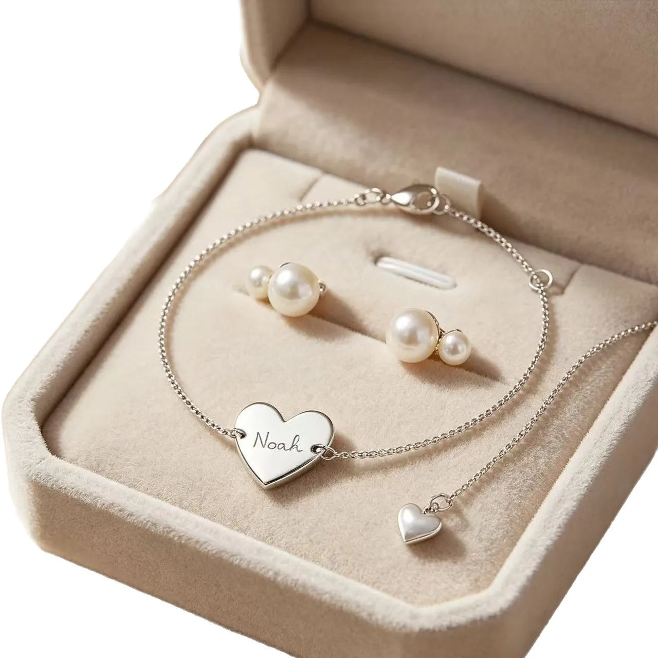 DOREMI Custom Heart Name Bracelet Stainless Steel Personalized Engraved Initial Date Link Chain Bracelets for Women