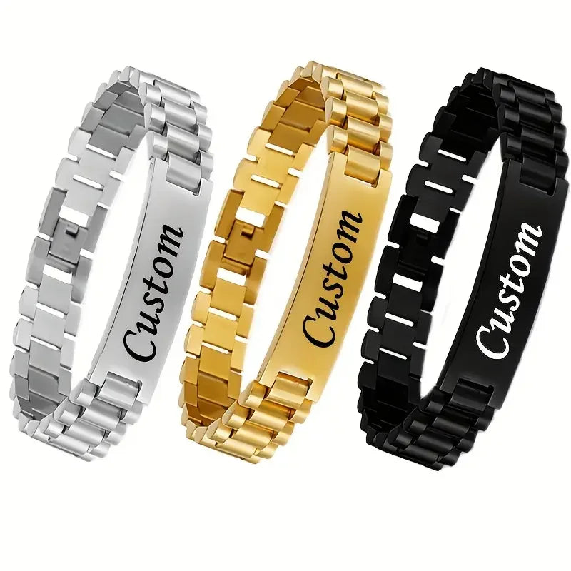 Men's Personalized 304L Stainless Steel Bracelet - Customizable Punk and Letter Engraving - Best Gift for Boyfriend or Father