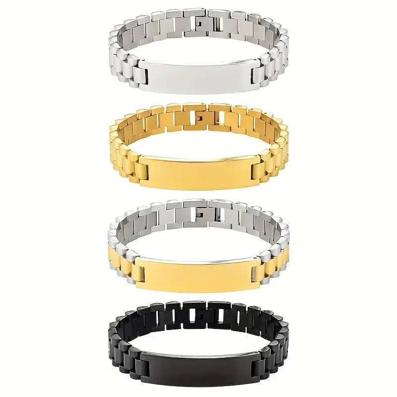 Men's Personalized 304L Stainless Steel Bracelet - Customizable Punk and Letter Engraving - Best Gift for Boyfriend or Father