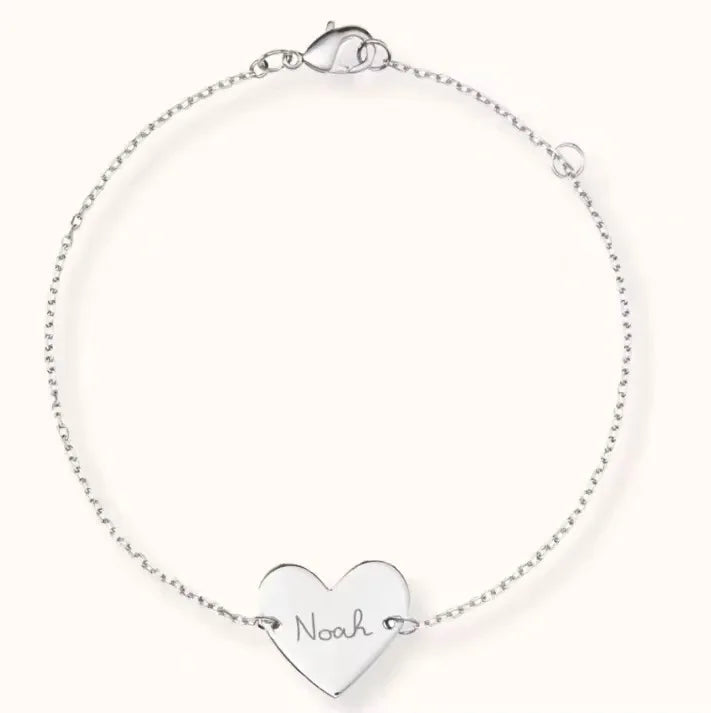DOREMI Custom Heart Name Bracelet Stainless Steel Personalized Engraved Initial Date Link Chain Bracelets for Women