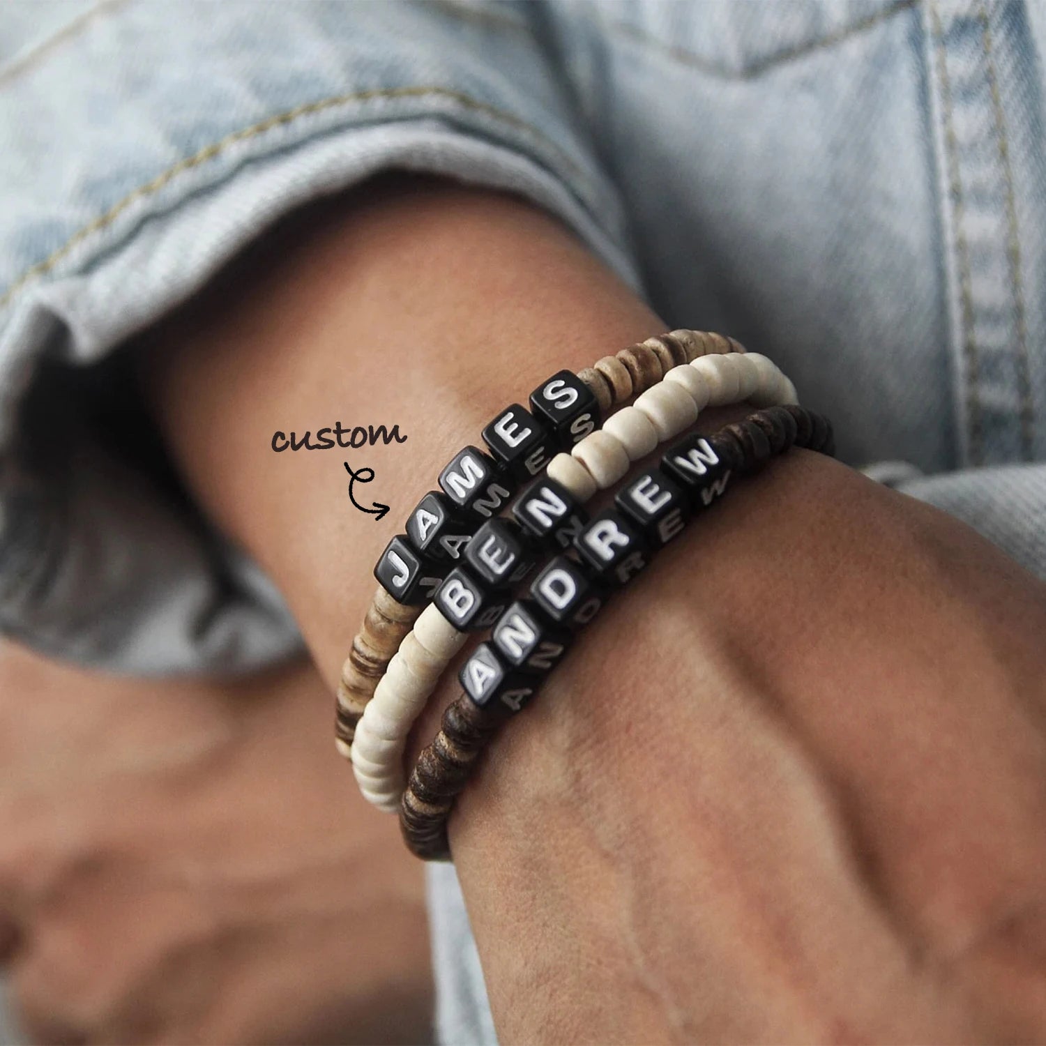 Personalized Coconut shell Bracelet for Man/Dad/Boyfriend,Beaded NAME Bracelet,Name Bracelet,Father Day Gift,Gift for Him,1pc