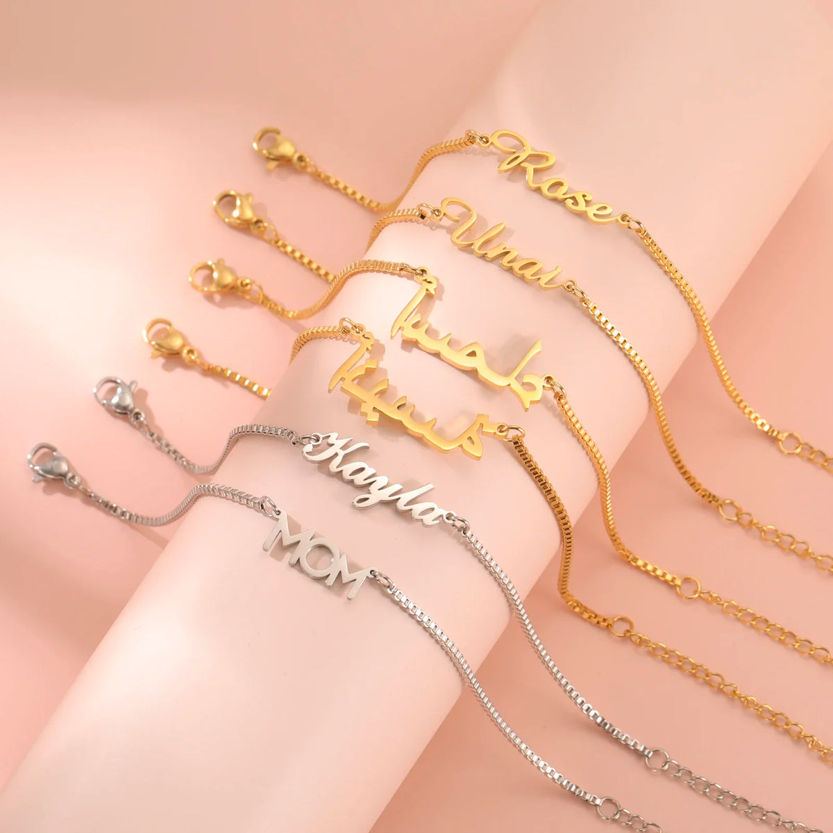 Women Personalized Name Bracelet Stainless Steel Box Chain Letter Customized Charm Bracelets Unique Custom Jewelry Gift