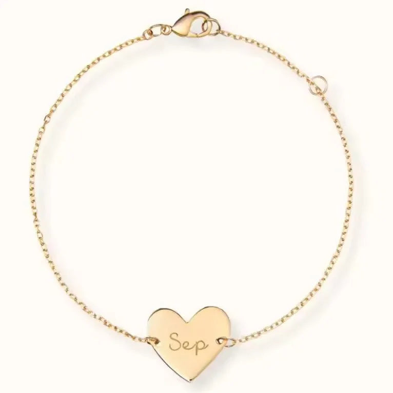 DOREMI Custom Heart Name Bracelet Stainless Steel Personalized Engraved Initial Date Link Chain Bracelets for Women