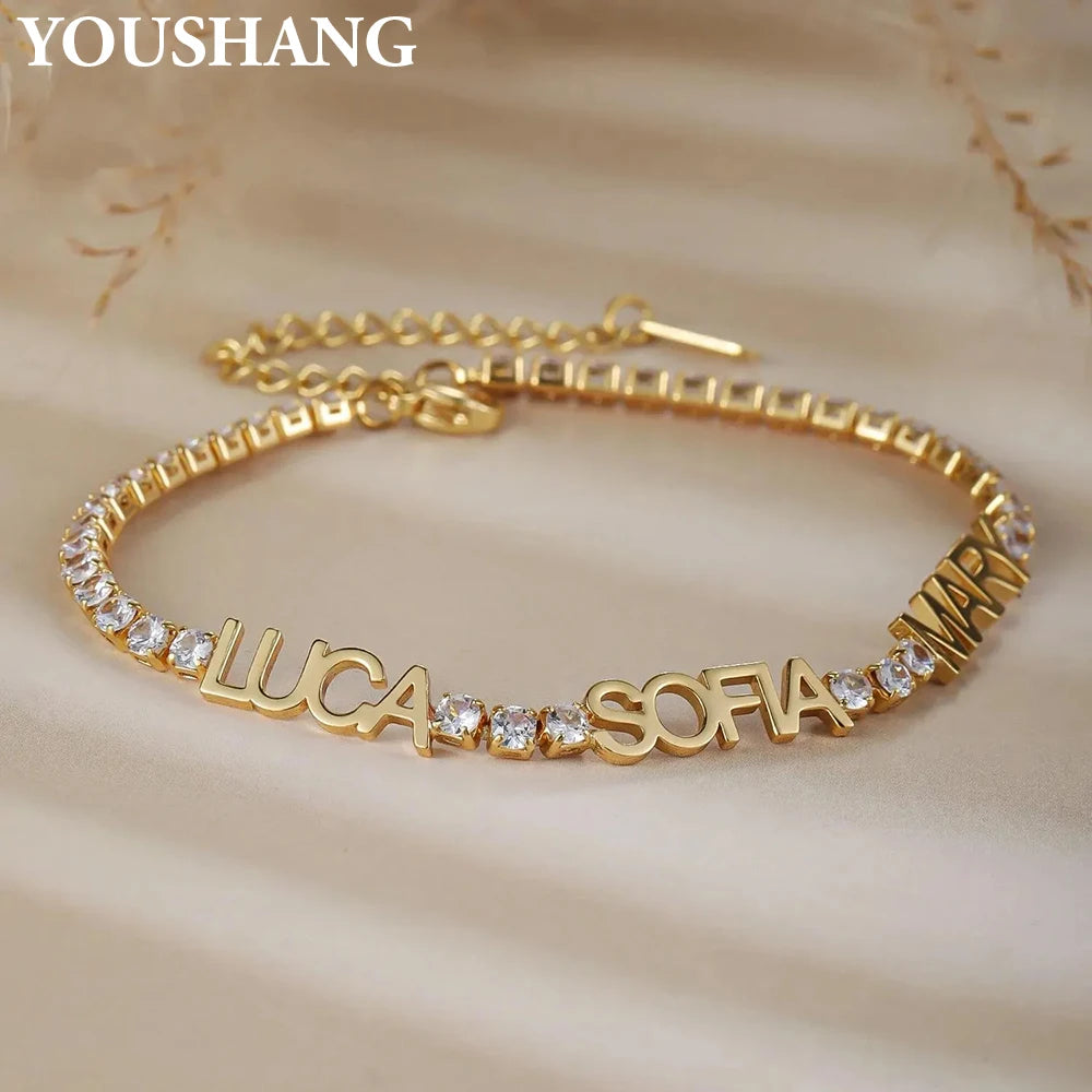Personalized Stainless Steel Zircon Custom Name Bracelet Minimalist Elegant Jewelry Ideal Bridal Gift Shiny Festive Accessory