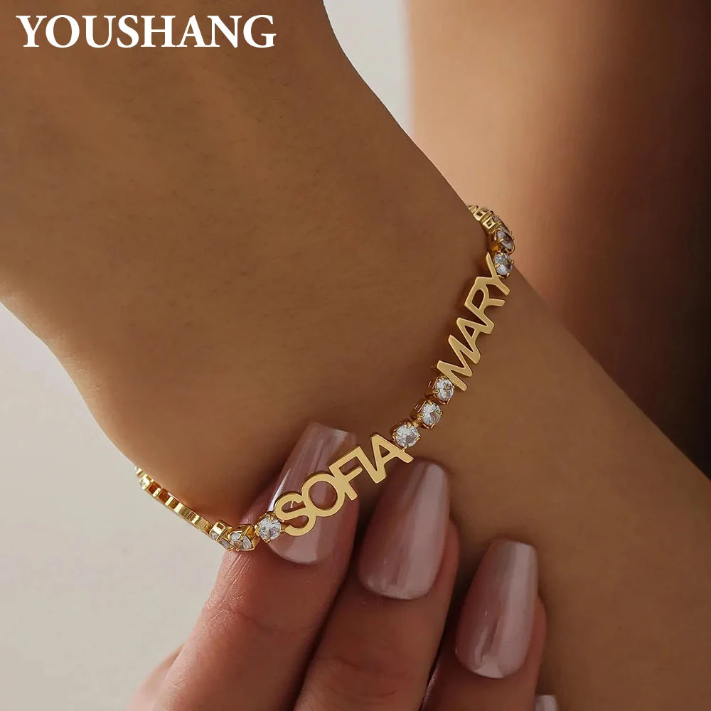 Personalized Stainless Steel Zircon Custom Name Bracelet Minimalist Elegant Jewelry Ideal Bridal Gift Shiny Festive Accessory
